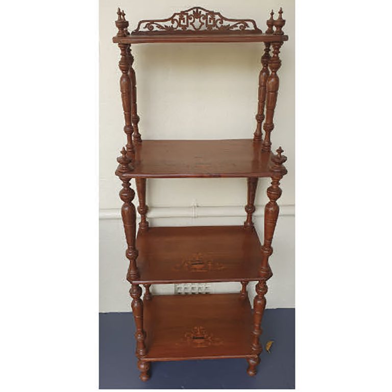 Victorian walnut marquetry whatnot