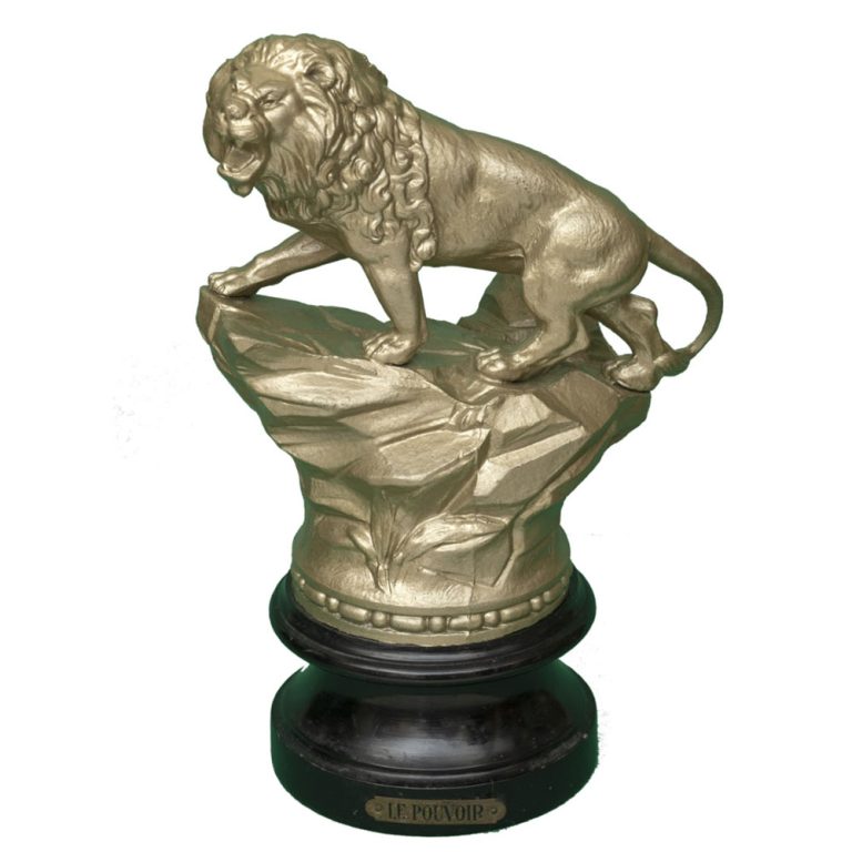Late 19th century ‘Le Pouvoir’ French spelter lion sculpture
