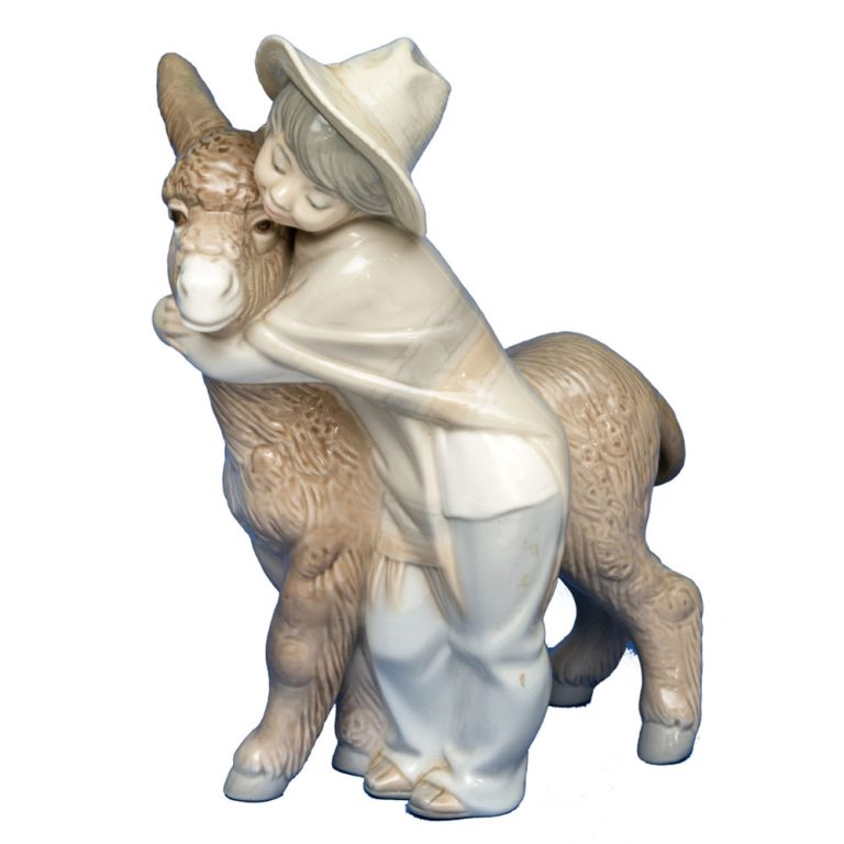 Lladro fine porcelain figure group of a farmer boy and his donkey,