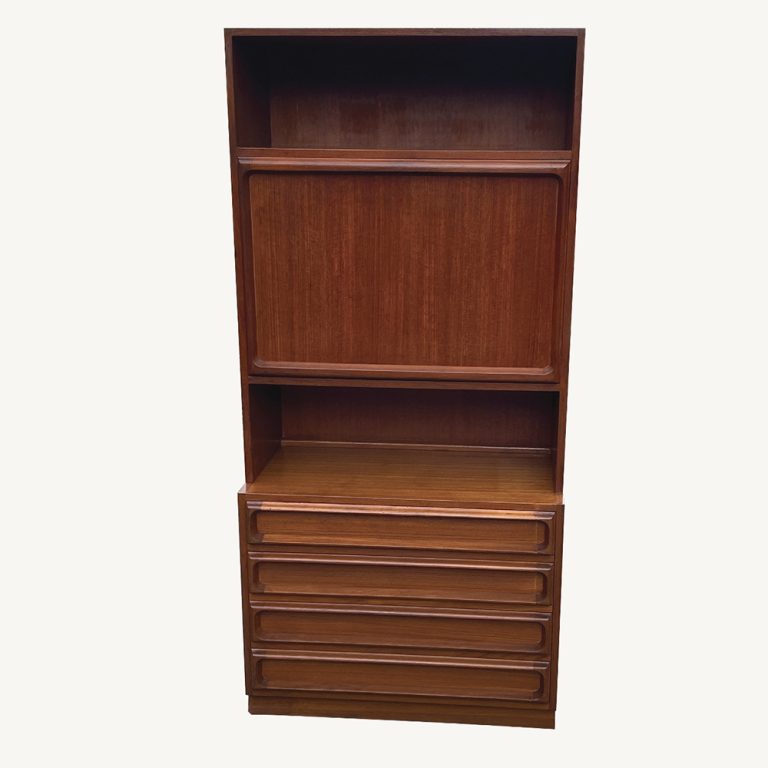 Mid Century two height Chiswell teak four drawer cabinet with pull down drinks section