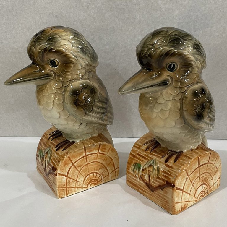 Pair of solid china kookaburra bookends
