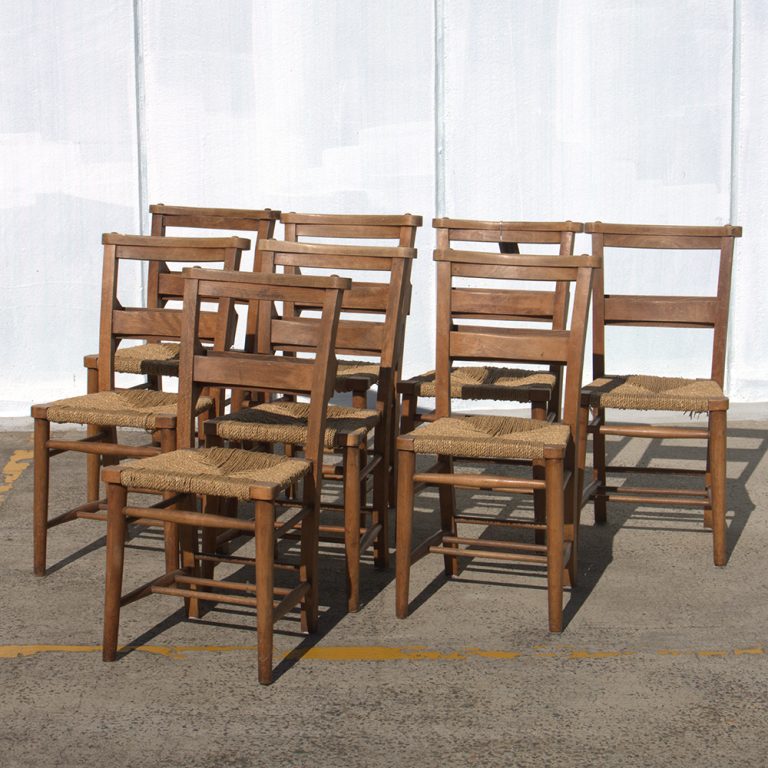 Antique set of 8 English school /church chairs