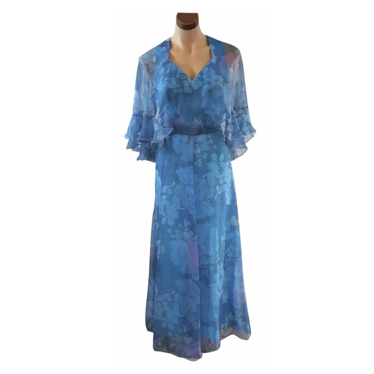 Vintage 1960s/’70s blue floral chiffon maxi dress by Mr Antony