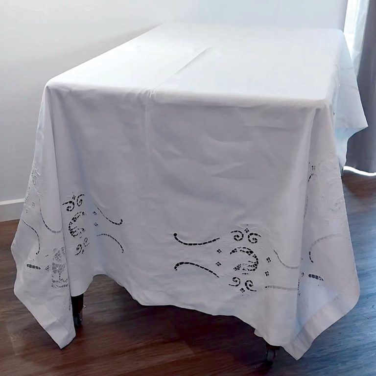 white linen embroidered banquet tablecloth
