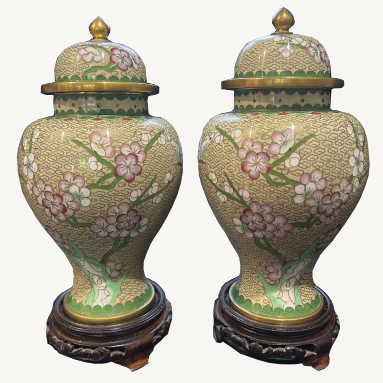 Pair of Chinese cloisonné lidded vases