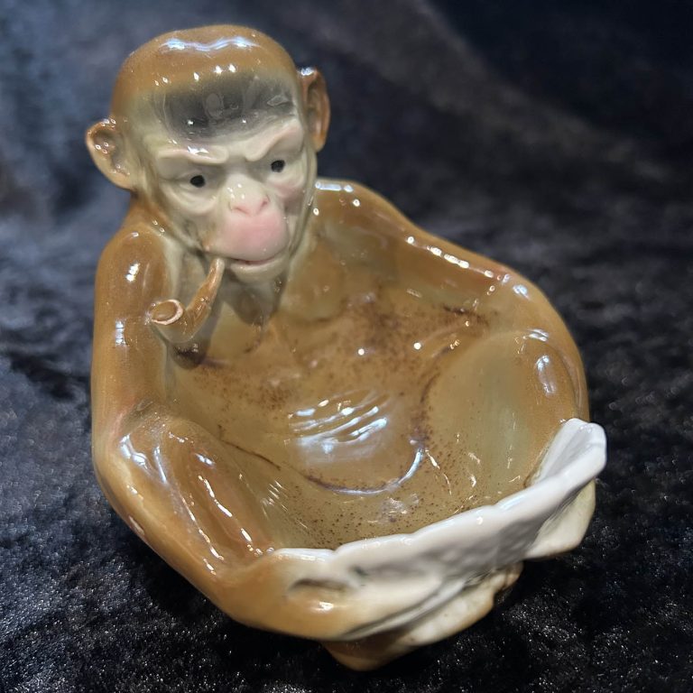 Antique German Sitzendorf monkey figural bowl